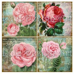 Floral Coasters - Digital Collage Sheet - Vintage..