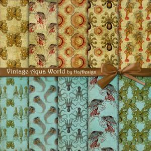 Vintage Aqua World - Digital Collage Sheet -..