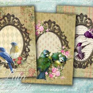 Vintage Birds Cards - Digital Collage Sheet -..
