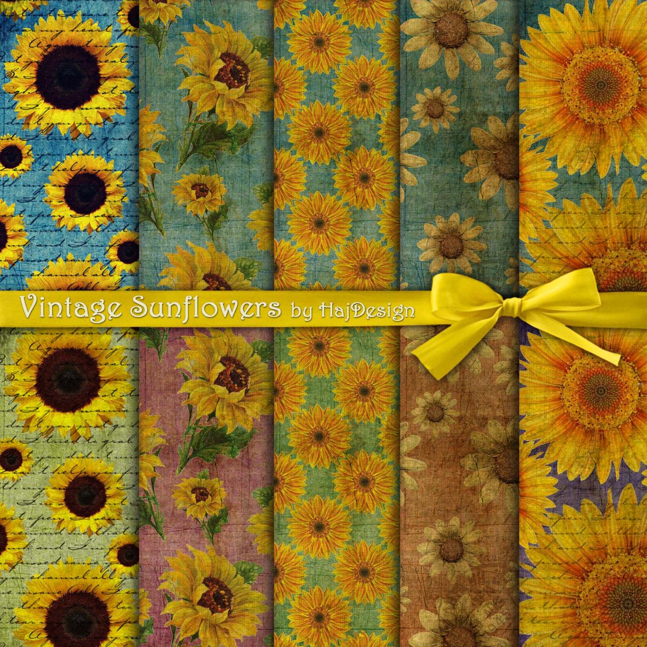 Vintage Sunflowers - Digital Collage Sheet - Digital Paper - Scrapbook Paper - Decoupage Paper - Sunflowers - Floral