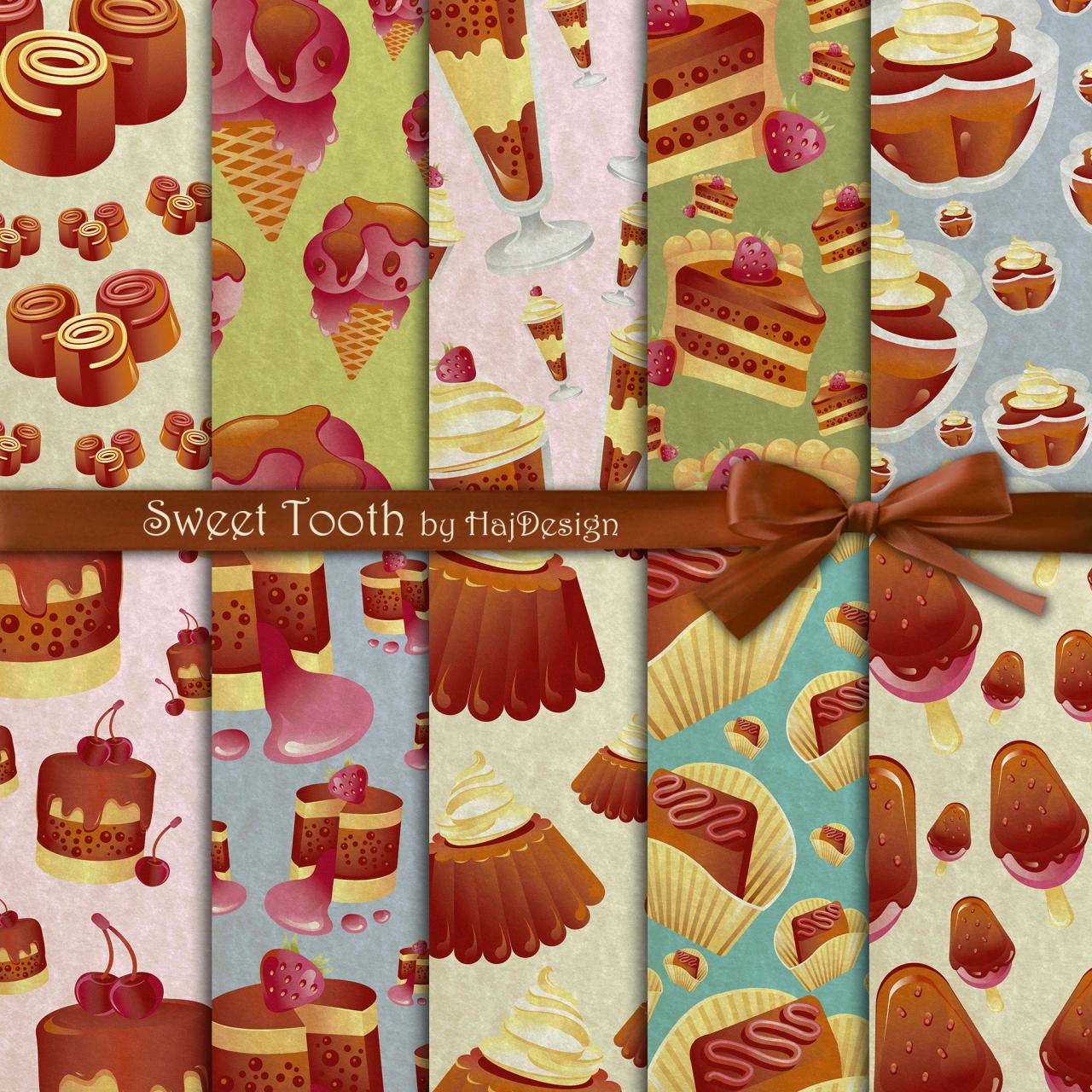 Sweet Tooth - Digital Collage Sheet - Digital Paper - Scrapbook Paper - Decoupage - Patisserie - Scrapbooking - Diy - Paper Goods
