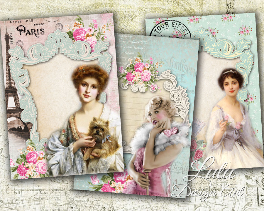 Paris Cards - Digital Collage Sheet - Digital Paper - Paris - Gift Cards - Gift Tags - Vintage Cards - Digital Cards - Digital Tags - Printable