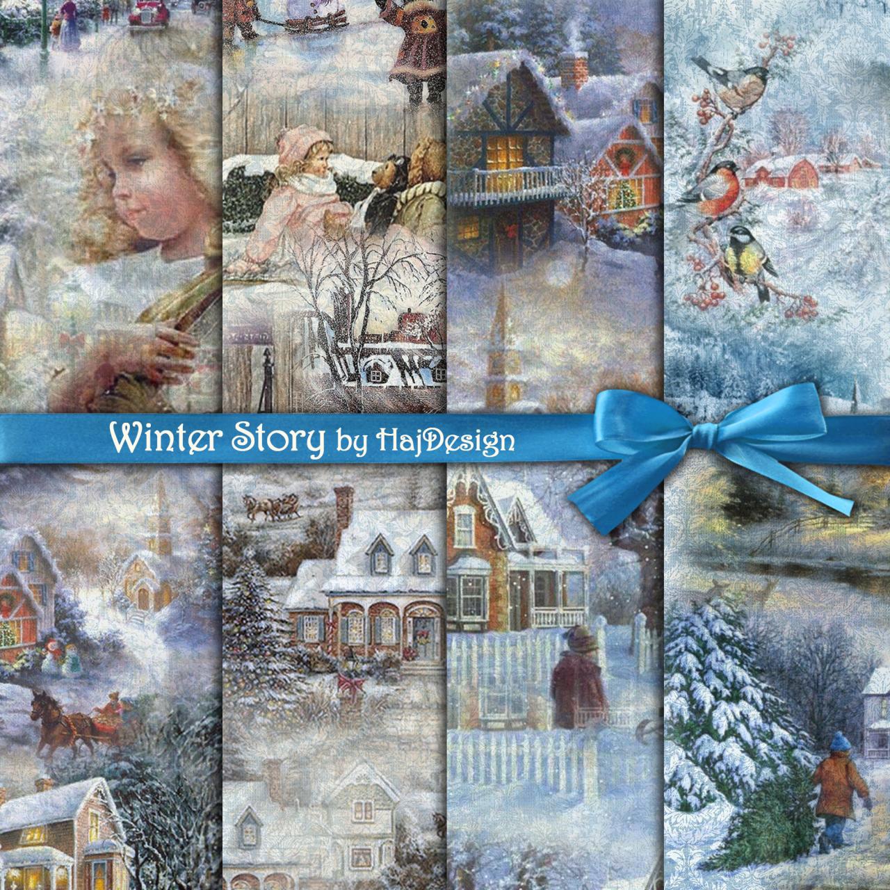 Winter Story - Digital Collage Sheet - Digital Paper - Decoupage Paper - Scrapbook Paper - Christmas - Printable Paper