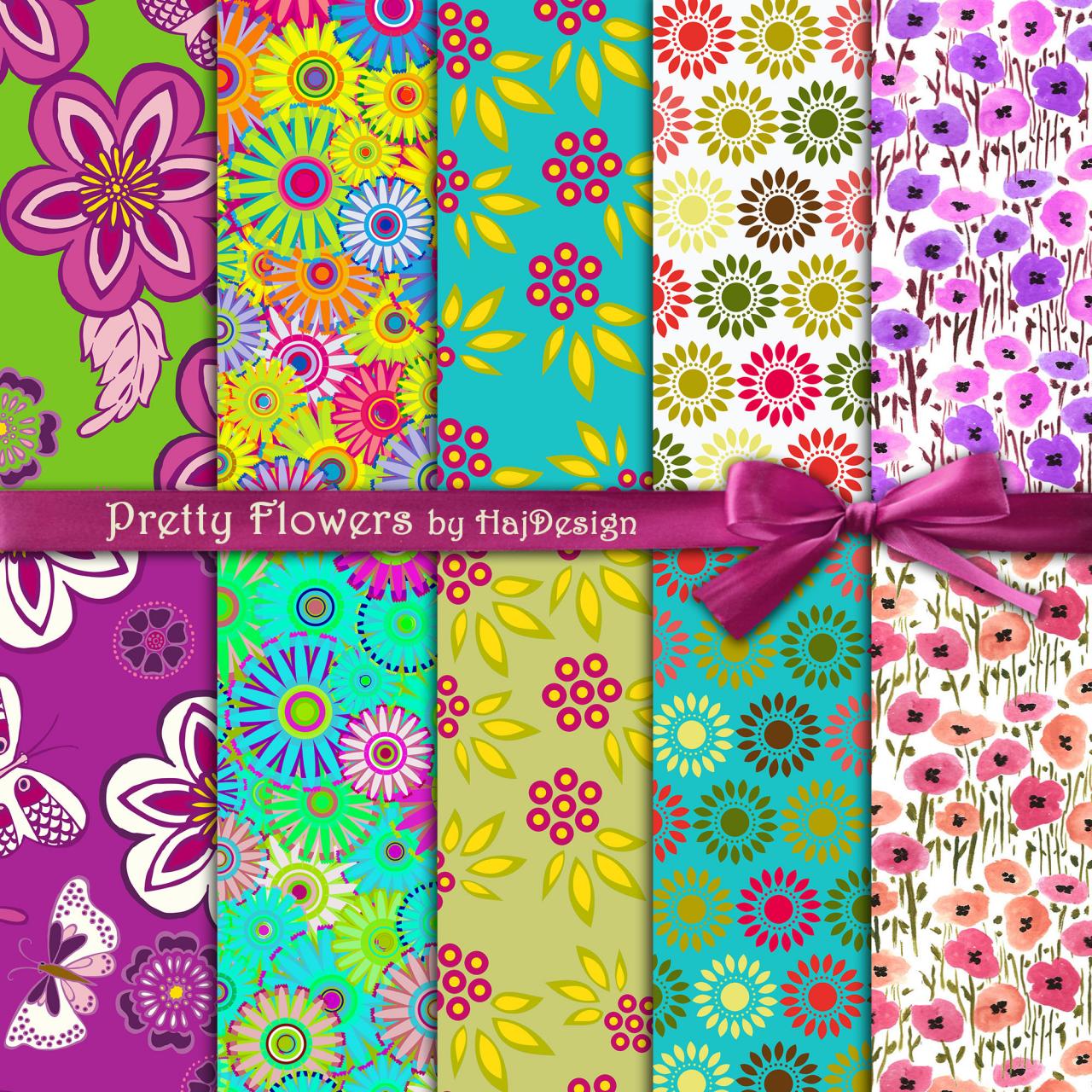 Pretty Flowers - Digital Collage Sheet - Digital Paper - Floral Paper - Colorful - Scrapbooking - Diy - Craft Paper - Digital Download