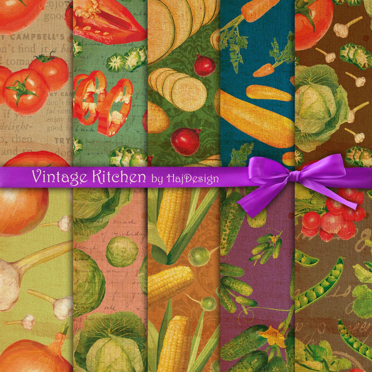 Vintage Kitchen - Digital Collage Sheet - Digital Paper - Decoupage Paper - Scrapbook Paper - Vintage Paper - Food - Kitchen - Printable Paper