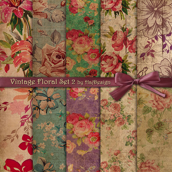 Vintage Floral Set 2 - Digital Collage Sheet - Digital Paper - Vintage Paper - Decoupage Paper - Scrapbook Paper - Floral Paper - Printable Paper