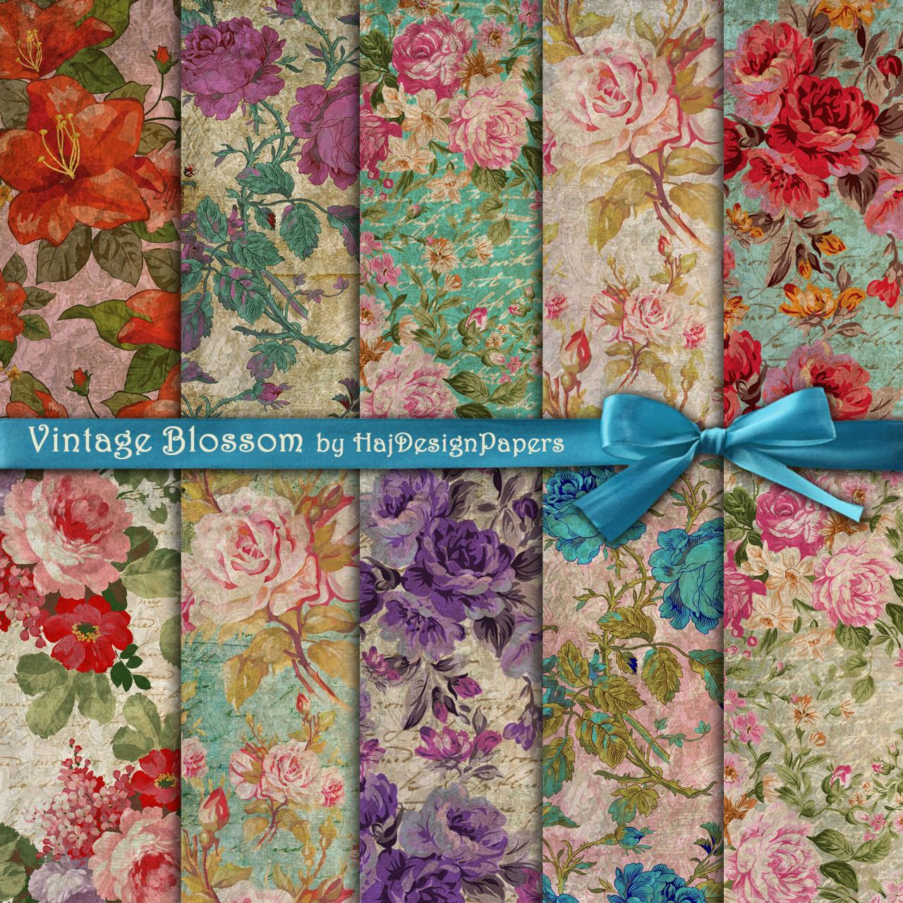 Vintage Blossom - Digital Collage Sheet - Digital Paper - Decoupage Paper - Scrapbooking - Shabby Chic - Printable Paper - Paper Download -