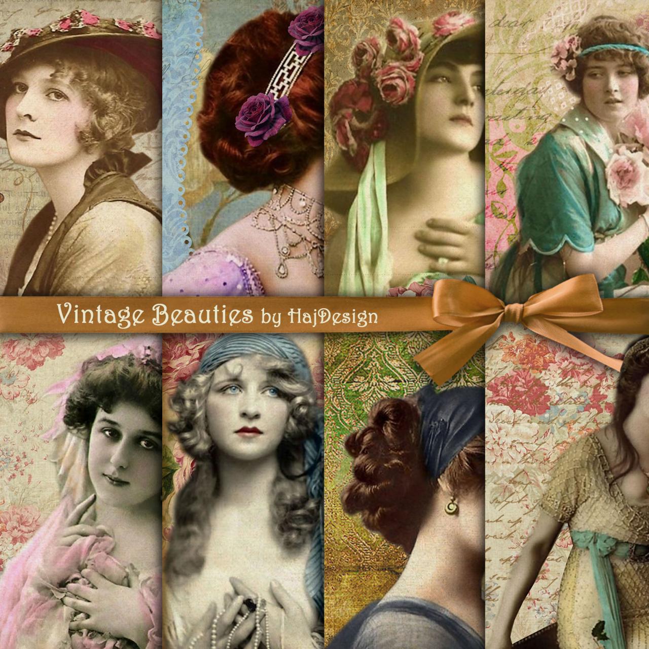Vintage Beauties - Digital Collage Sheet - Digital Paper - Vintage Paper - Decoupage Paper - Transfer Image - Scrapbook Paper - Artistic Collage