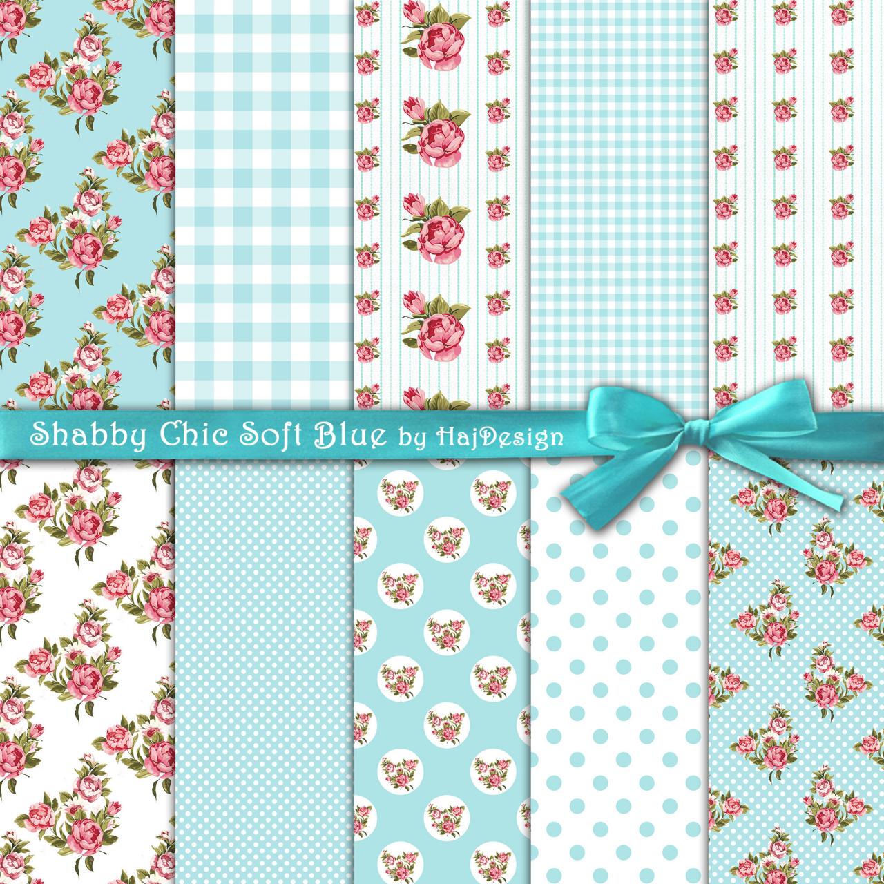 Shabby Chic Soft Blue - Digital Collage Sheet - Digital Paper - Decoupage Paper - Shabby Chic - Scrapbook Paper - Floral - Roses - Diy - Craft