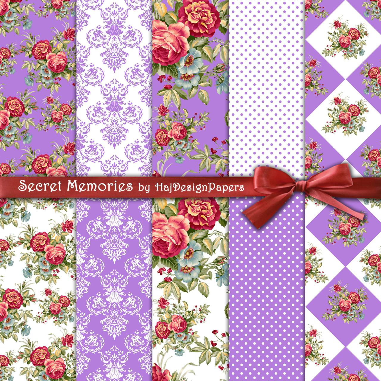 Secret Memories - Digital Collage Sheet - Digital Paper - Decoupage Paper - Shabby Chic - Scrapbook Paper - Printable Paper - Floral Paper -