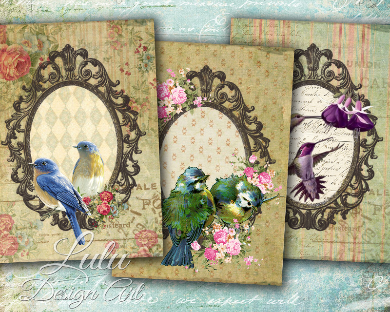 Vintage Birds Cards - Digital Collage Sheet - Digital Paper - Digital Cards - Printable Cards - Scrapbook - Decoupage - Diy - Gift Cards